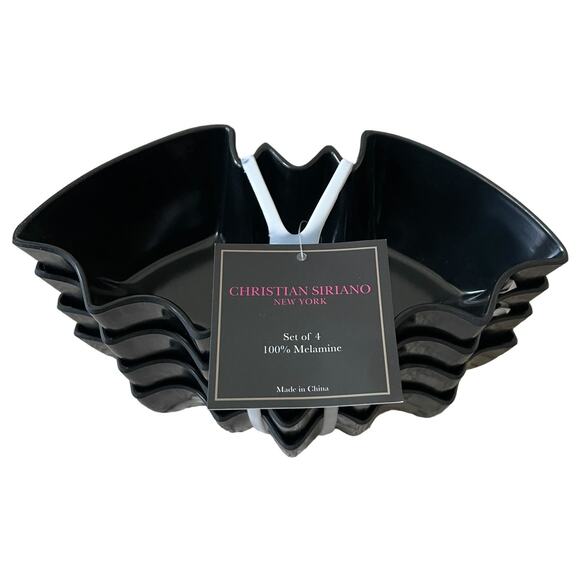 Christian Siriano BLACK BAT Melamine Bowls 7.5x2 Set of 4 Spooky Halloween NEW - Picture 8 of 13